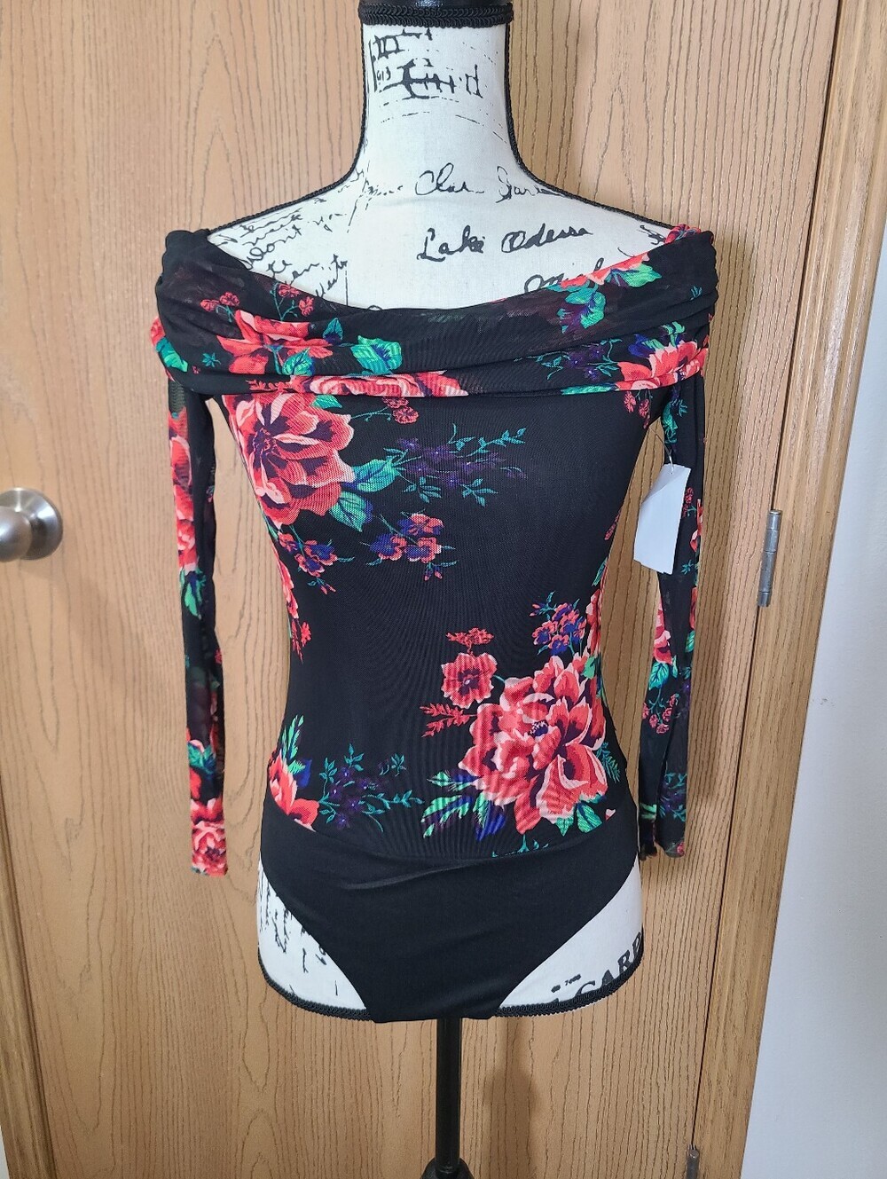 NWT Afrm Ruby Rose Maxine Sheer Floral Off The Shoulder Bodysuit